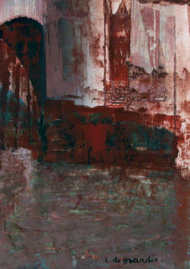 Venezia | anni ‘80 | tempera, acrilico e smalto su carta a collage incollata su tela | 30 x 21 cm | Inv. 1462