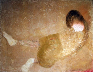 bambina del Kosovo | 1996 | polveri di pietra e tempera su tela | 74,5 x 94,5 cm | Inv. 2379
